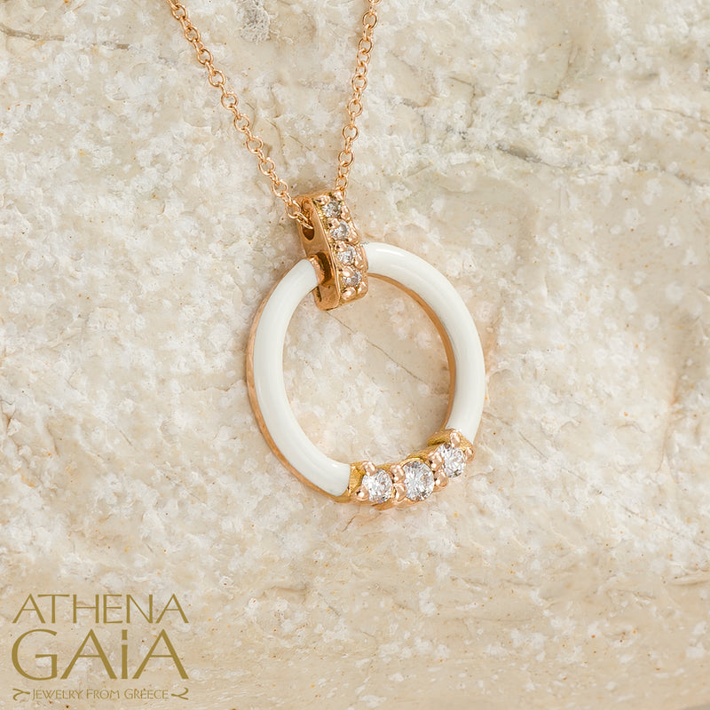 Enamel Ring Pendant Necklace - 14k Gold Necklace