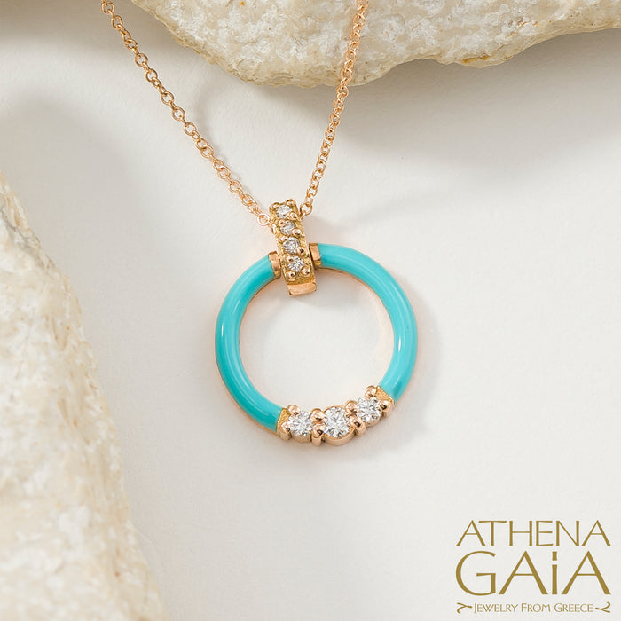 Al'Oro 18k Enamel Ring Pendant with Necklace