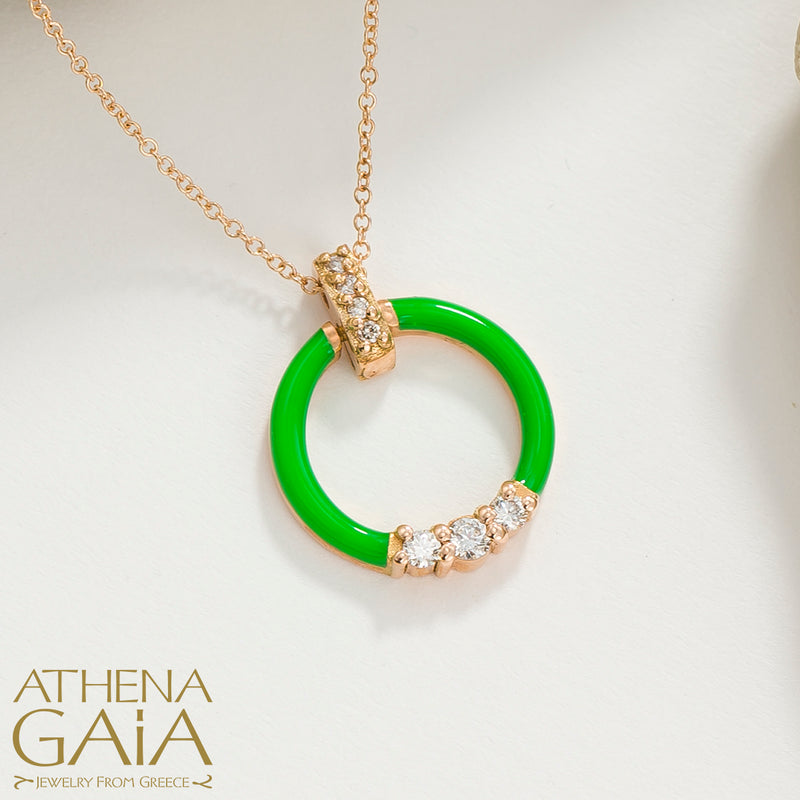 Enamel Ring Pendant Necklace - 14k Gold Necklace