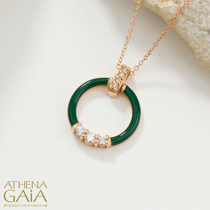 Al'Oro 18k Enamel Ring Pendant with Necklace