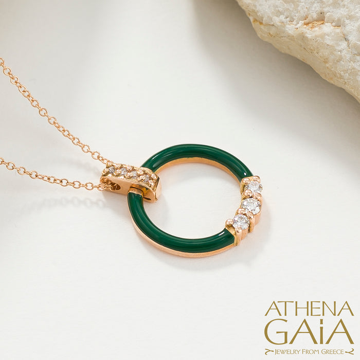 Al'Oro 18k Enamel Ring Pendant with Necklace