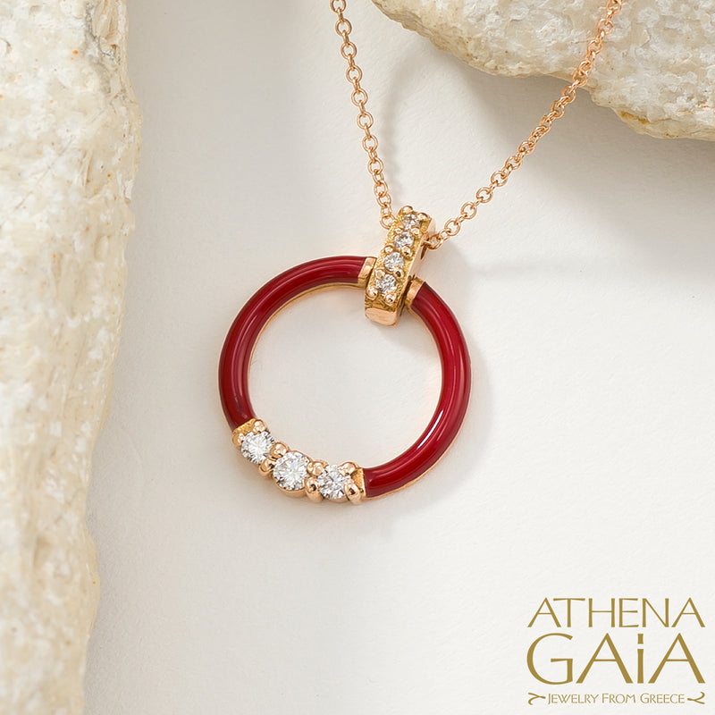 Enamel Ring Pendant Necklace - 14k Gold Necklace