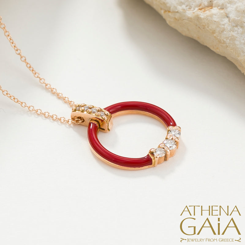 Enamel Ring Pendant Necklace - 14k Gold Necklace