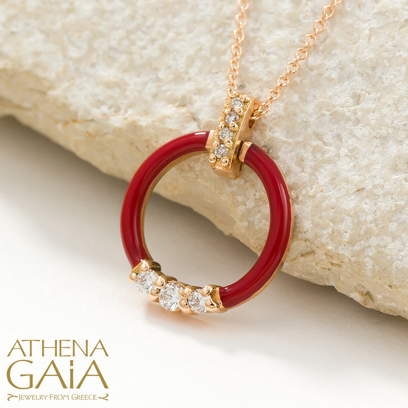 Enamel Ring Pendant Necklace - 14k Gold Necklace