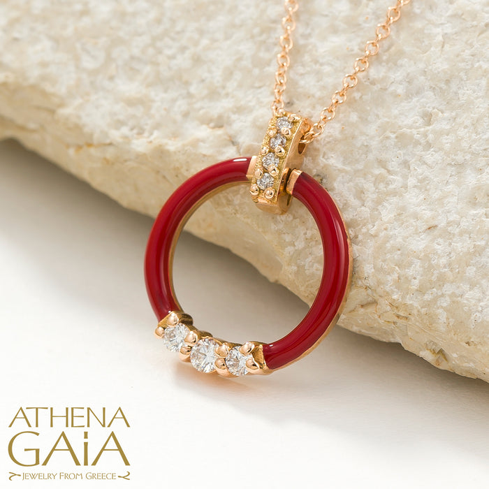 Al'Oro 18k Enamel Ring Pendant with Necklace