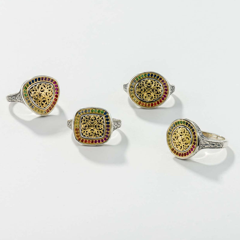 Kosmos Square Ring - 18k Gold & Sterling Silver Ring - Signet Ring