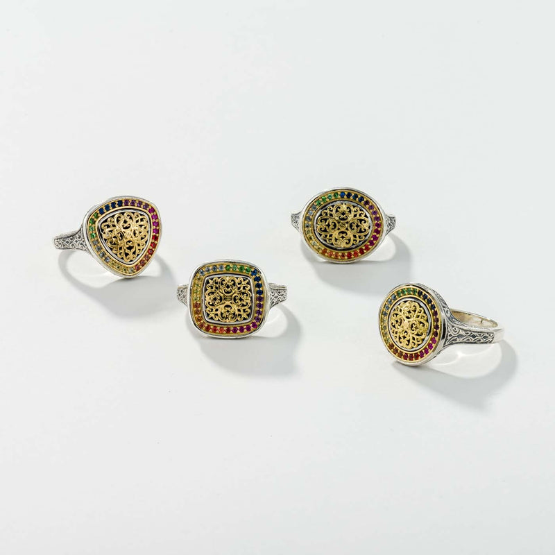 Kosmos Triangle  Ring - 18k Gold & Sterling Silver Ring - Signet Ring