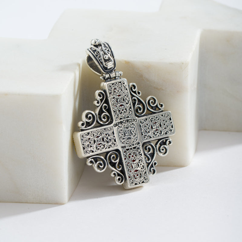 Dione Filigree Doublet Cross - Sterling Silver & Gold Plating - Greek Cross