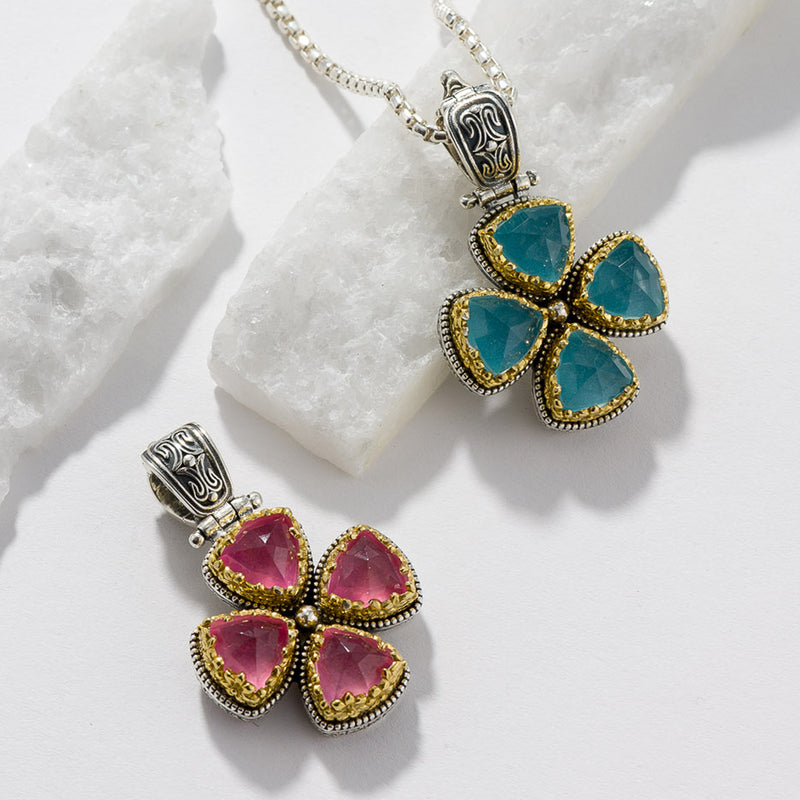 Pop Rocks Dione Flower Bezel Cross (Small) - Sterling Silver & Gold Plating