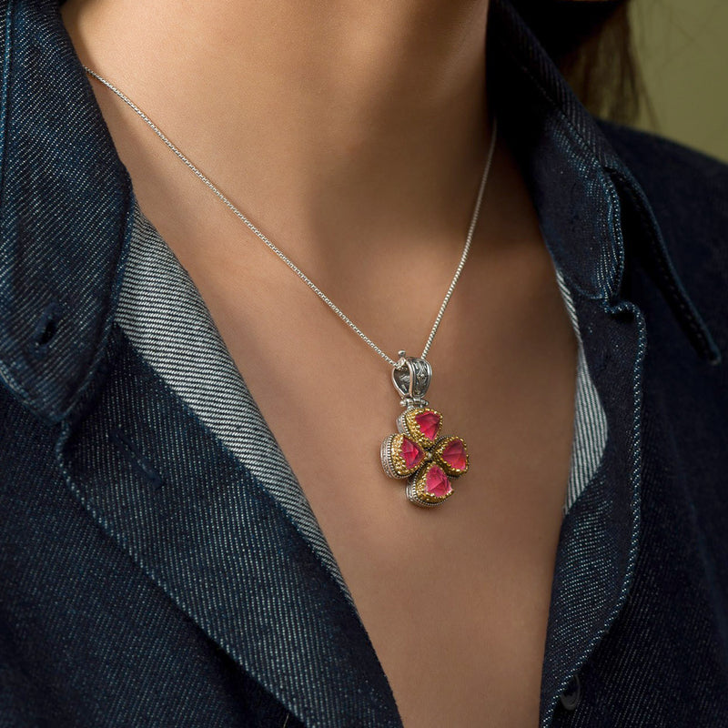 Pop Rocks Dione Flower Bezel Cross (Small) - Sterling Silver & Gold Plating