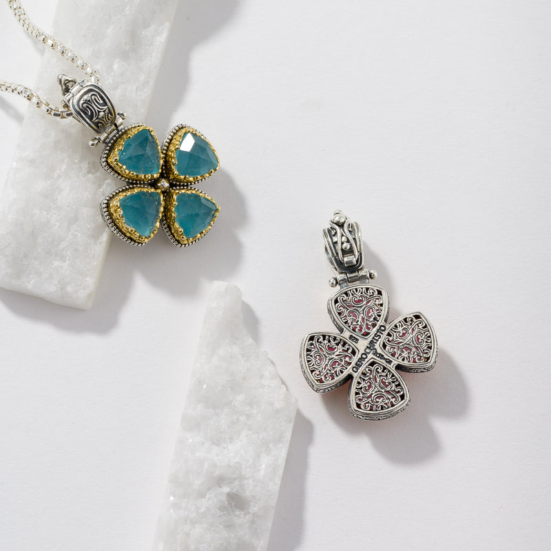 Pop Rocks Dione Flower Bezel Cross (Small) - Sterling Silver & Gold Plating