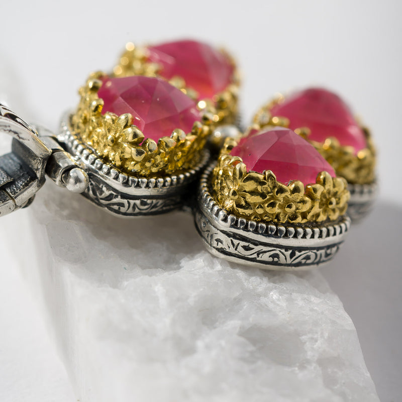 Pop Rocks Dione Flower Bezel Cross (Small) - Sterling Silver & Gold Plating
