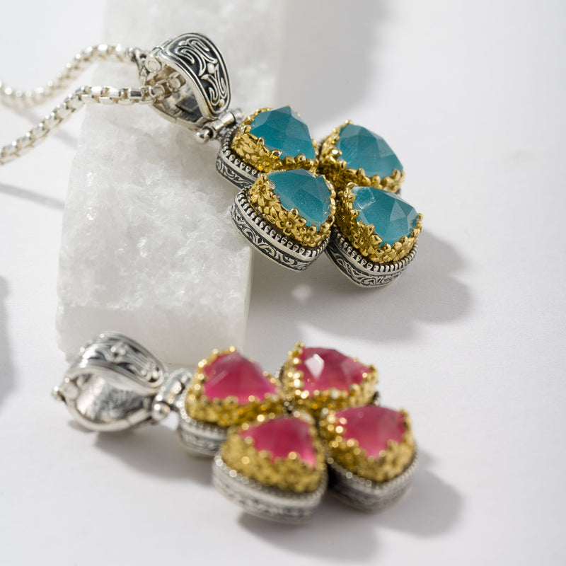 Pop Rocks Dione Flower Bezel Cross (Small) - Sterling Silver & Gold Plating