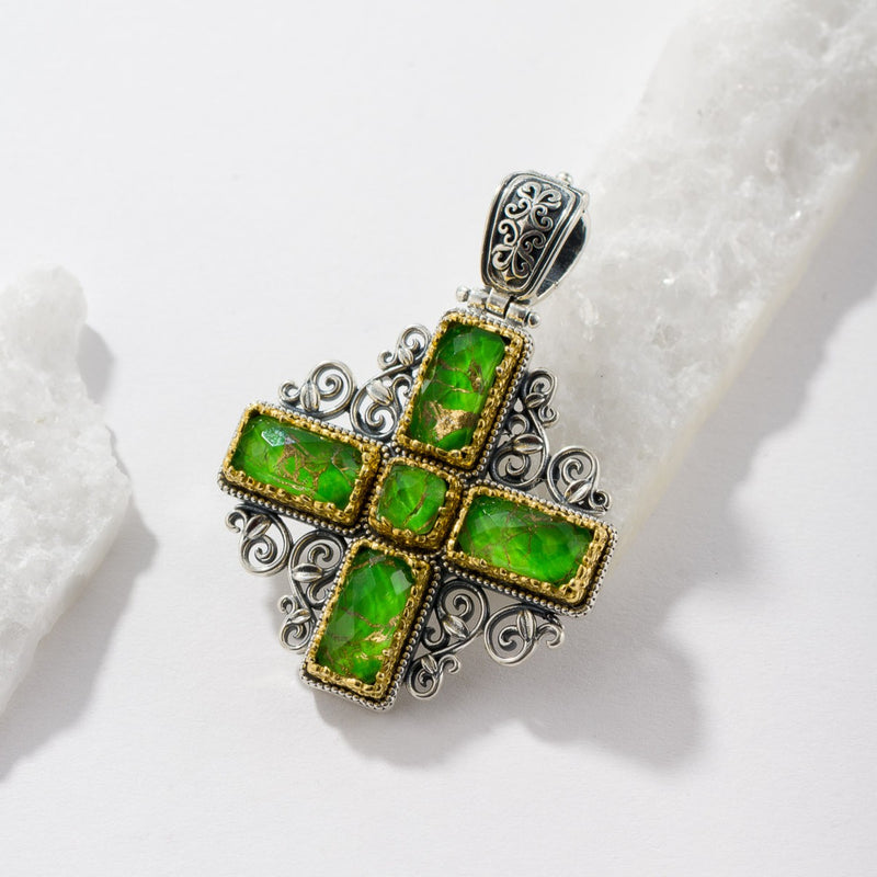 Dione Filigree Doublet Cross - Sterling Silver & Gold Plating - Greek Cross