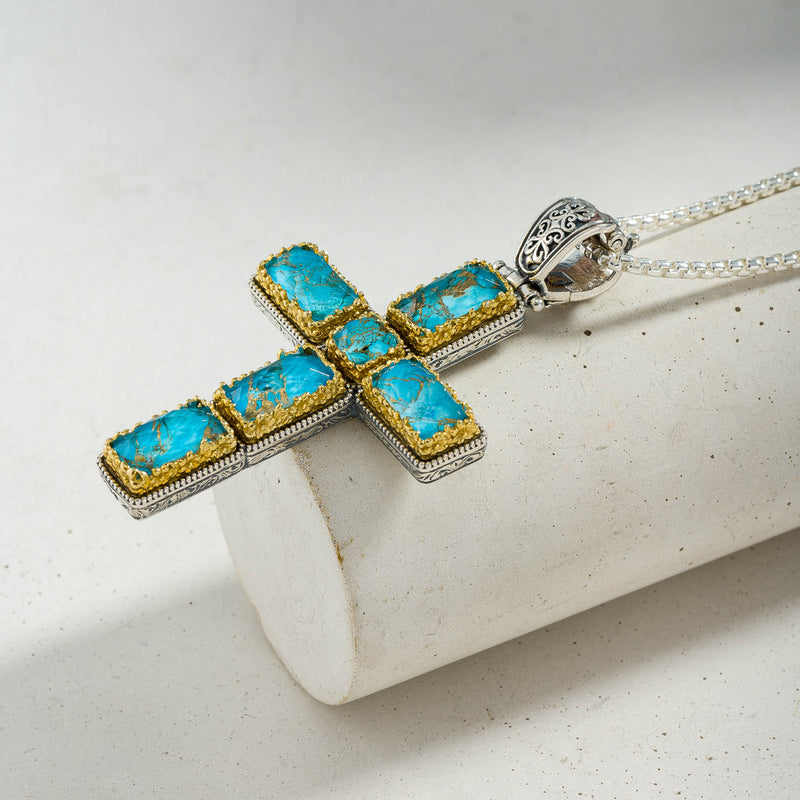 Dione Long Doublet Cross - Sterling Silver & Gold Plating - Latin Cross