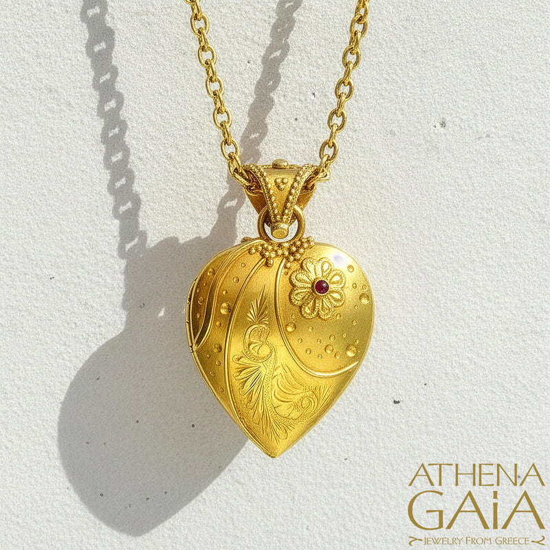 Cosmic Flower Heart Pendant - 18k Gold Pendant