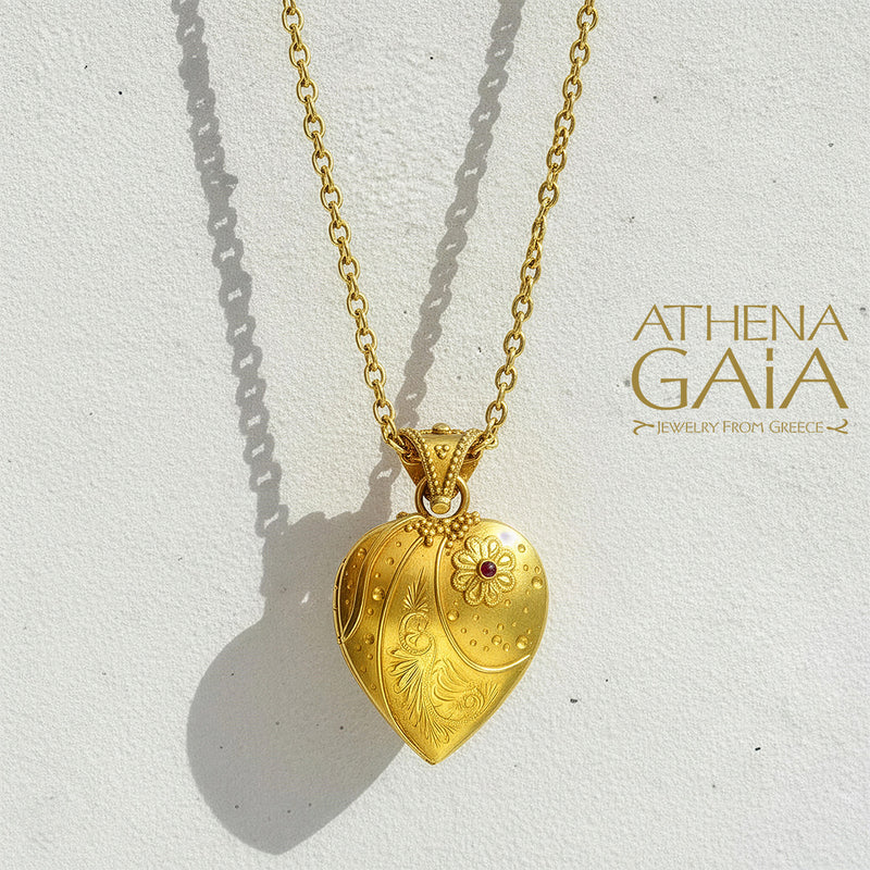 Cosmic Flower Heart Pendant - 18k Gold Pendant