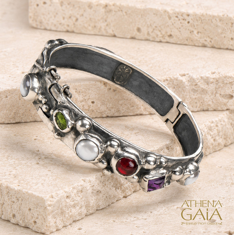 Hinged Spring Meadow Bangle Bracelet - Sterling Silver Bracelet