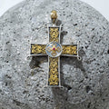 Aretousa Ruby Center Latin Cross (Large) - 18k Gold & Sterling Silver - Orthodox Cross