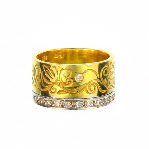 Flower Vine Diamond Ring - 18k Gold Ring - Cigar Band Ring