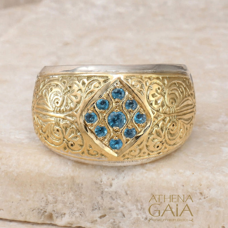 Stone Field Anthemion Ring - 18k Gold Ring - Cigar Band Ring