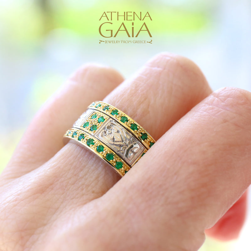 Synergy Double Row Gold Field Ring - 18k Gold & Sterling Silver Ring - Cigar Band Ring