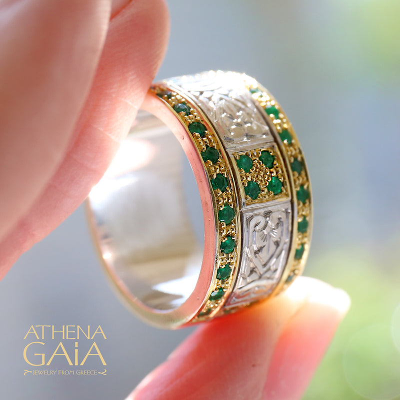 Synergy Double Row Gold Field Ring - 18k Gold & Sterling Silver Ring - Cigar Band Ring