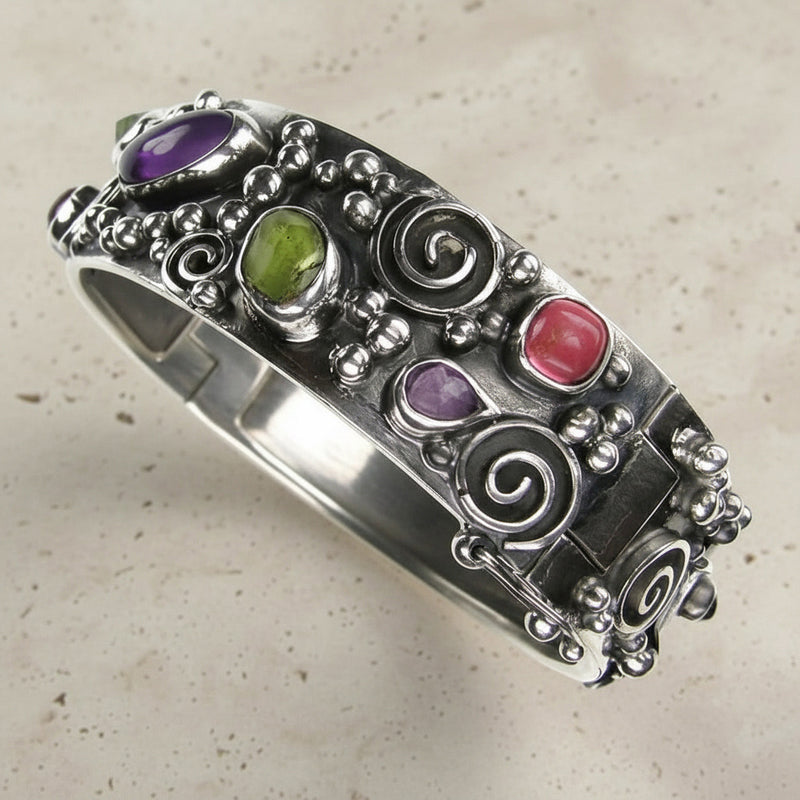 Spring Meadow Bangle Bracelet - Sterling Silver - Cuff Bracelet