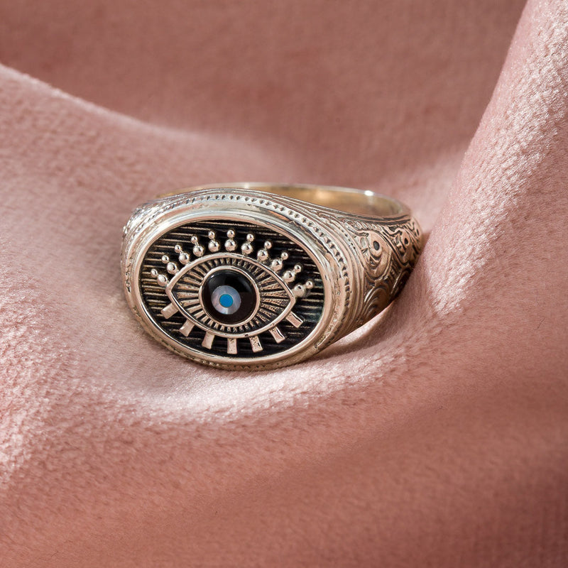 Oval Evil Eye Talisman Ring - Sterling Silver - Signet Ring