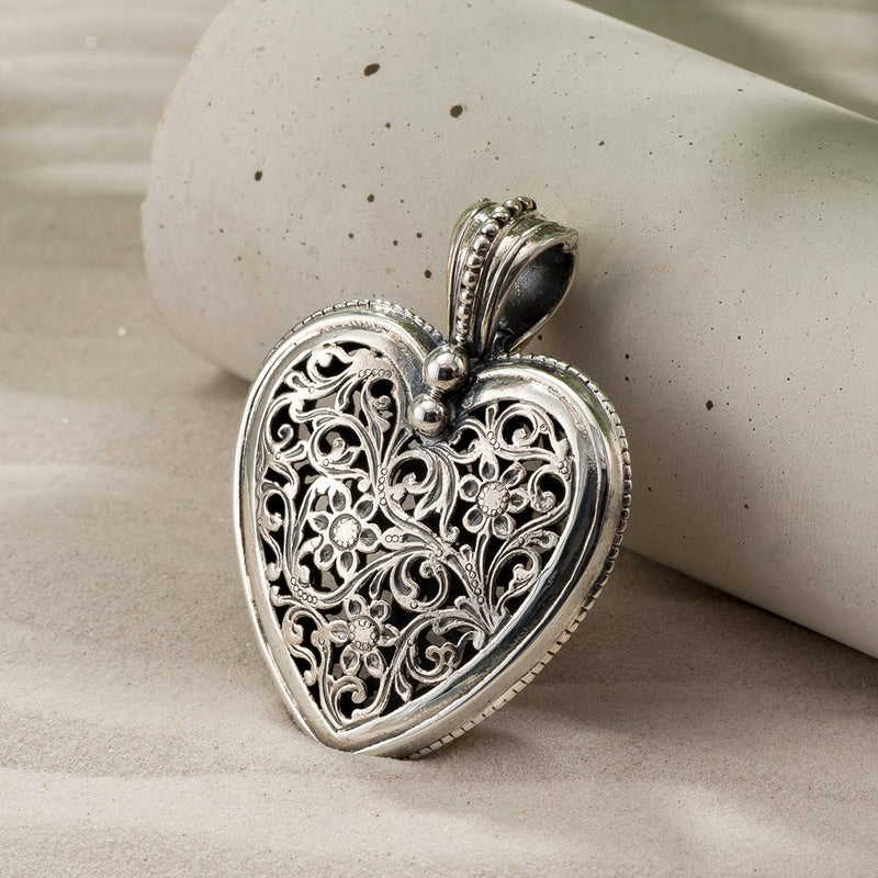 Garden Shadows Silver Heart Pendant (Large) - Sterling Silver Pendant