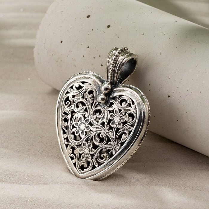 Garden Shadows Big Silver Heart Pendant