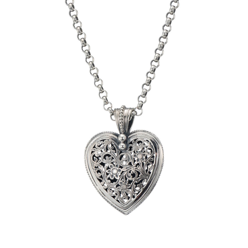 Garden Shadows Silver Heart Pendant (Large) - Sterling Silver Pendant