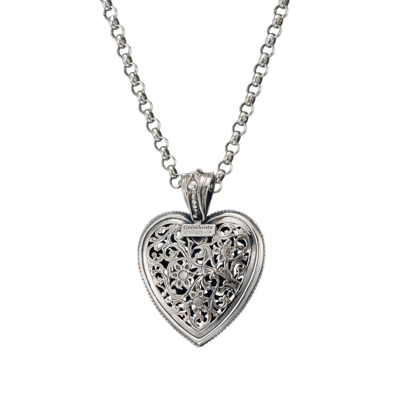 Garden Shadows Silver Heart Pendant (Large) - Sterling Silver Pendant