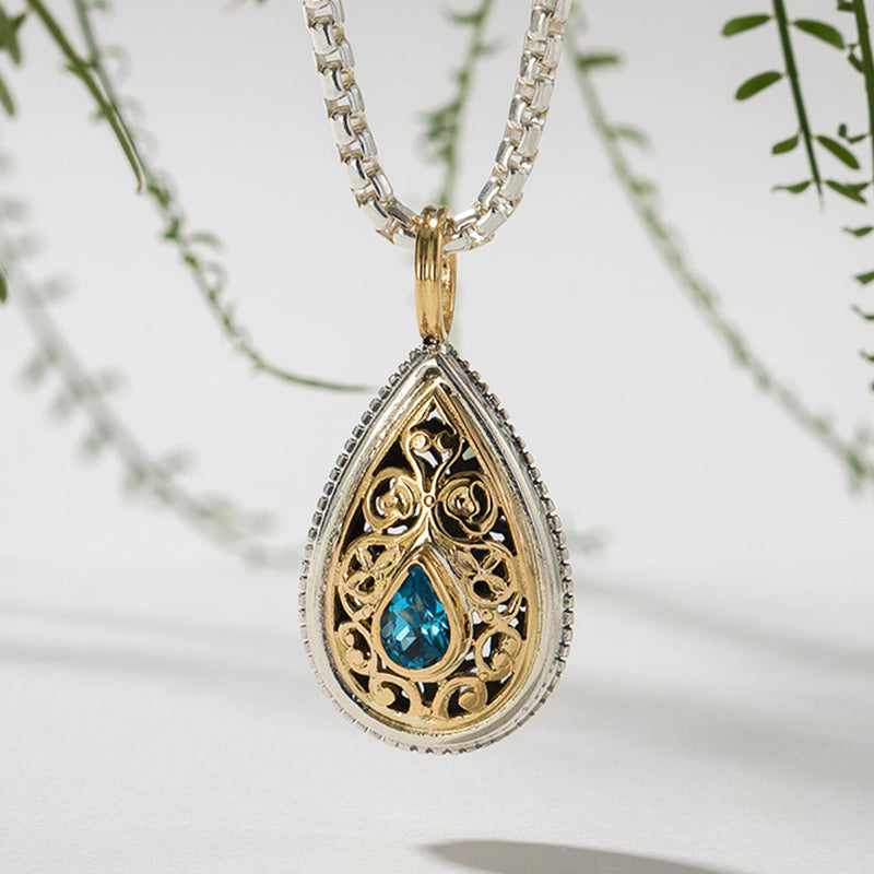 Garden Shadows Teardrop Gemstone Pendant - 18k Gold & Sterling Silver Pendant