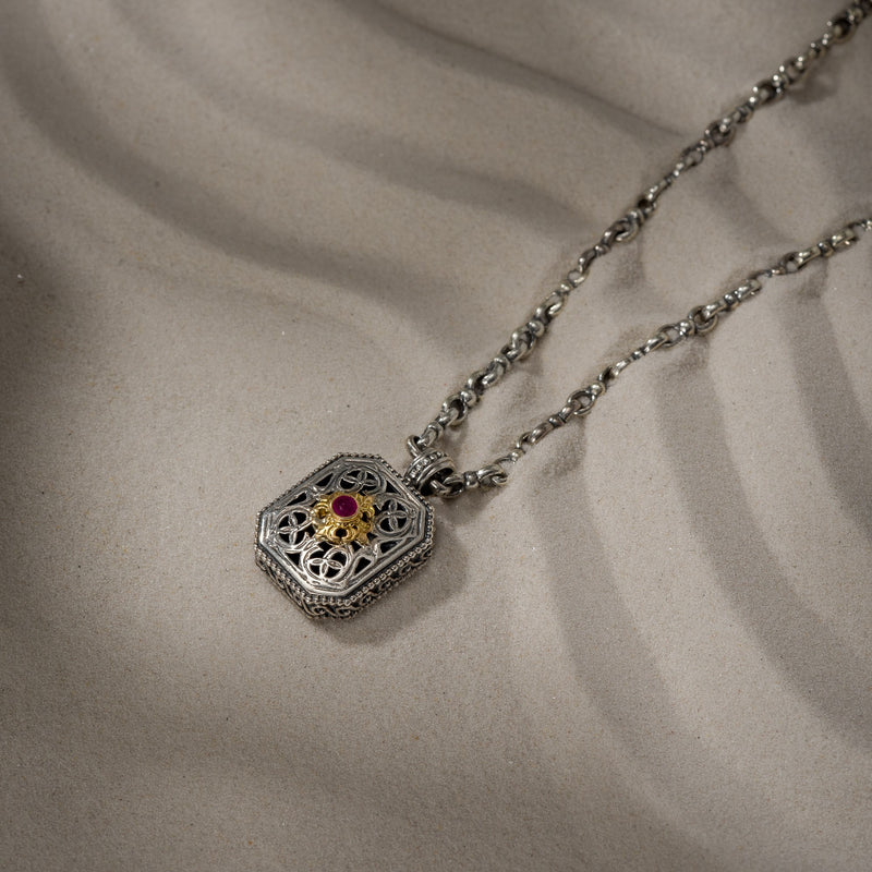 Garden Shadows Polygon Pendant - 18k Gold & Sterling Silver Pendant