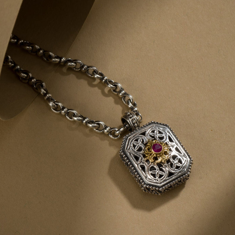 Garden Shadows Polygon Pendant - 18k Gold & Sterling Silver Pendant