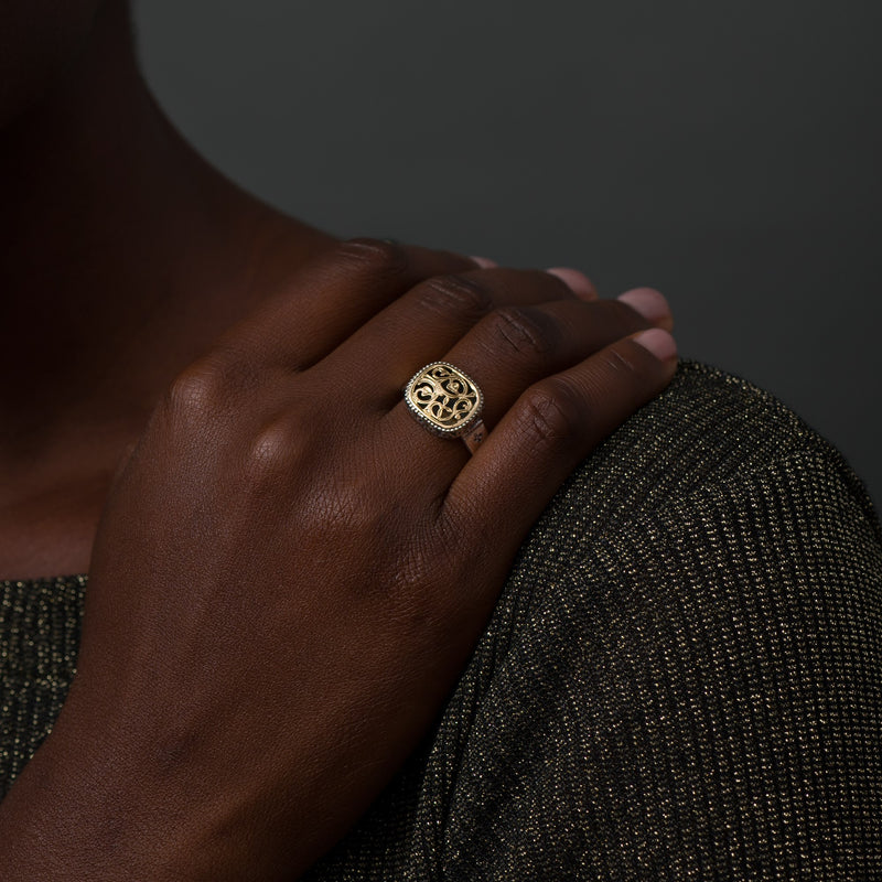 Garden Shadows Cushion Ring - 18k Gold & Sterling Silver Ring - Signet Ring