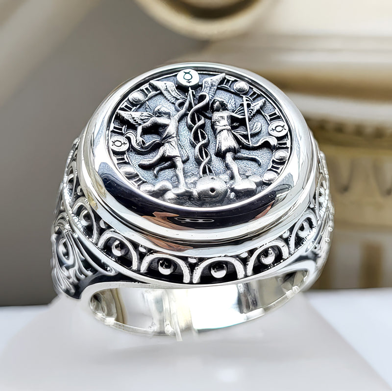 Gemini Zodiac Sign Ring - Sterling Silver - Signet Ring