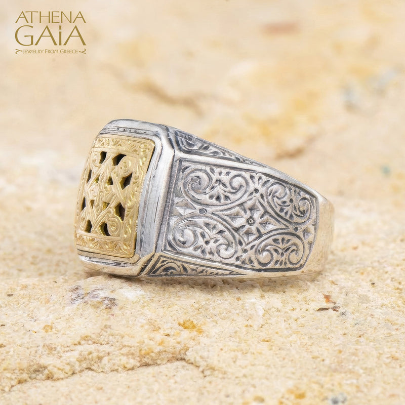 Monastiraki Ischyrós Ring - 18k Gold & Sterling Silver Ring - Club Ring