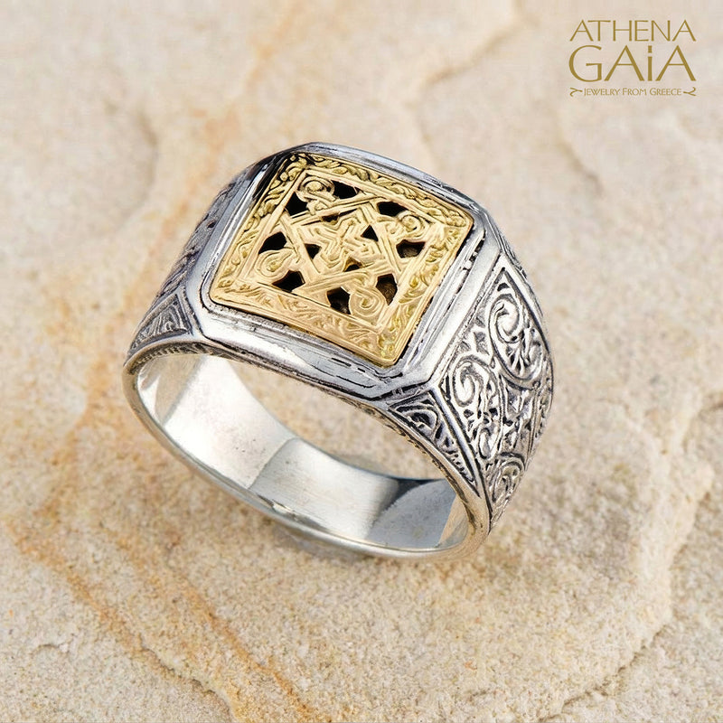 Monastiraki Ischyrós Ring - 18k Gold & Sterling Silver Ring - Club Ring