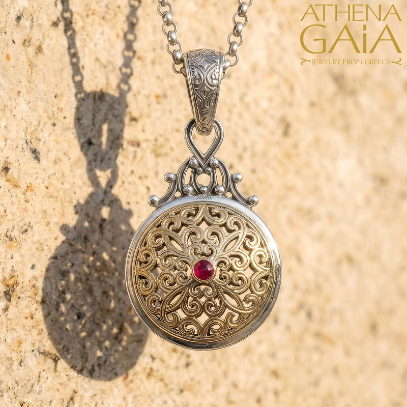 Roxana Round Ruby Pendant - 18k Gold & Sterling Silver Pendant