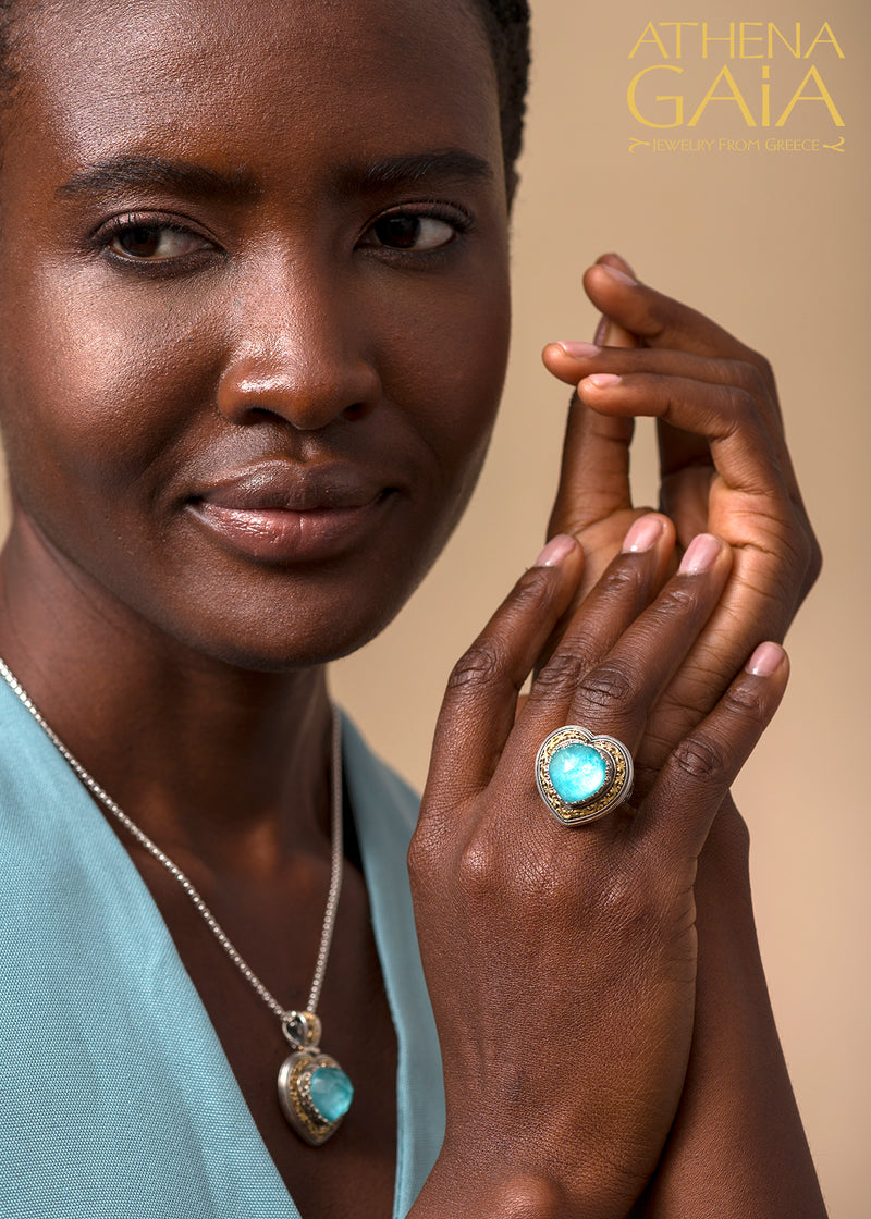 Pop Rocks Synergy Border Heart Pendant - 18k Gold & Sterling Silver Pendant