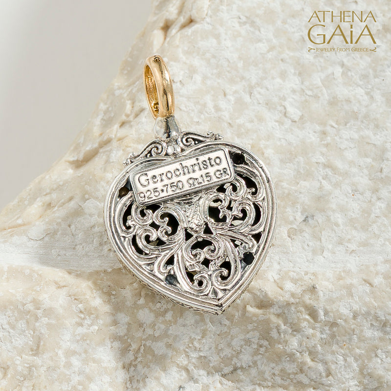 Mediterranean Heart with Stone Pendant - 18k Gold & Sterling Silver Pendant