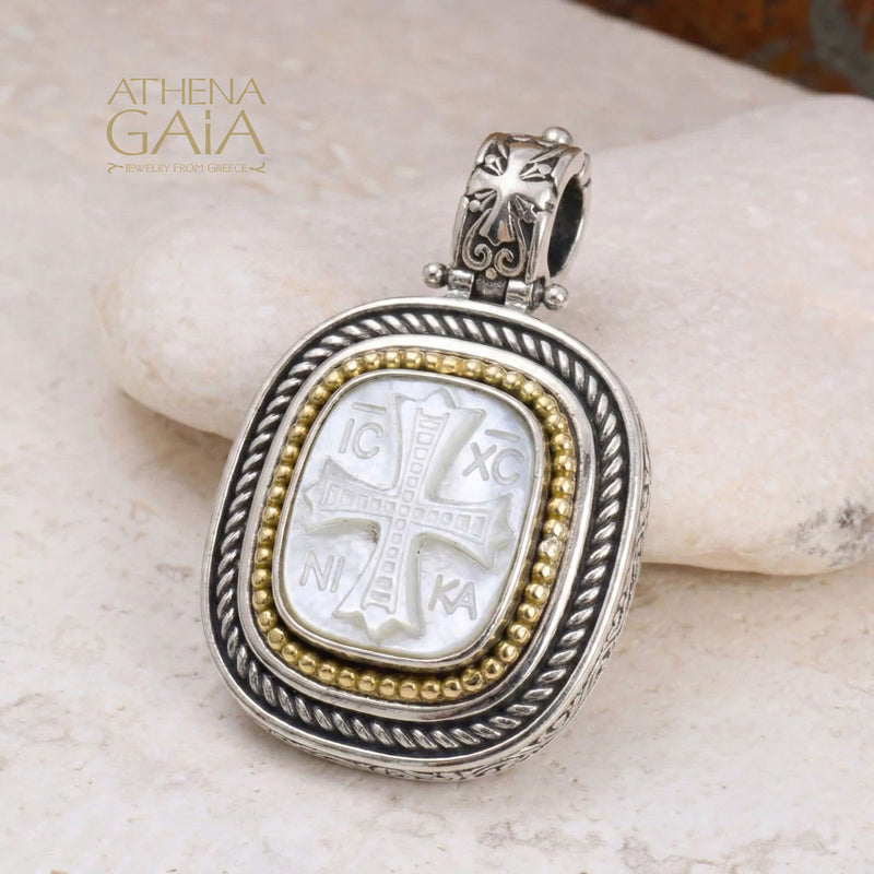 Mother of Pearl ICXC Pendant - 18k Gold & Sterling Silver Pendant