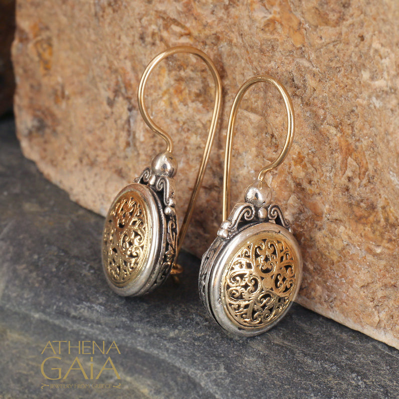 Mediterranean Kyklos Earrings - 18k Gold and Sterling Silver - French Wire Earrings