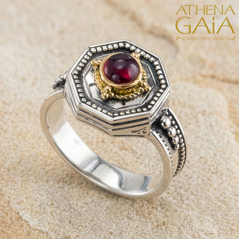 Cyclades Octagon Ring - 18k Gold & Sterling Silver - Cocktail Ring