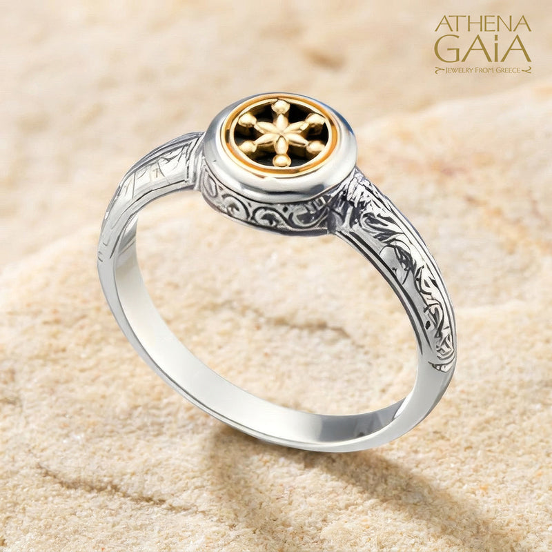 Dharma Symbol Ring - 18k Gold & Sterling Silver Ring - Signet Ring