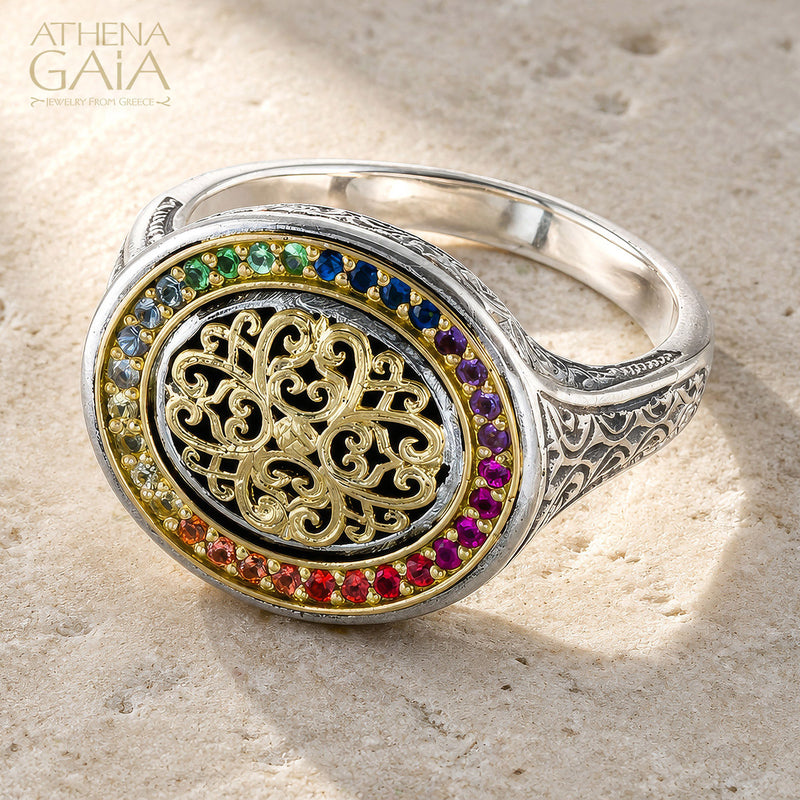 Kosmos Oval Ring - 18k Gold & Sterling Silver Ring - Signet Ring