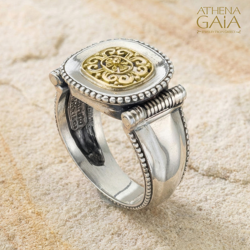 Classic Oval Mens Ring - 18k Gold & Sterling Silver Ring - Signet Ring