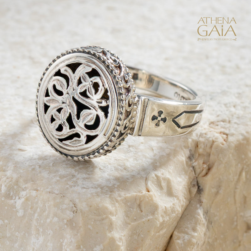 Garden Shadows Mini Oval Ring - Sterling Silver - Signet Ring